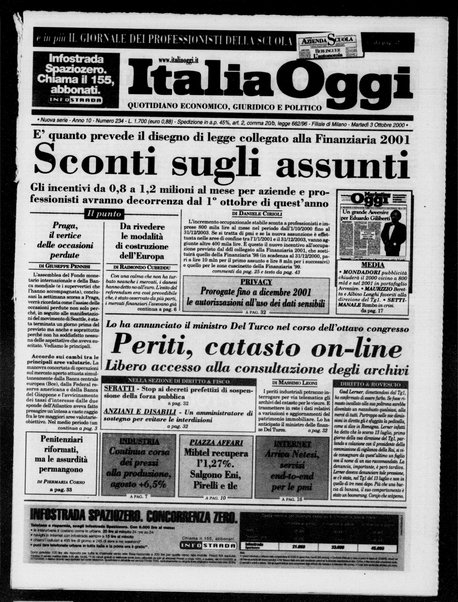 Italia oggi : quotidiano di economia finanza e politica